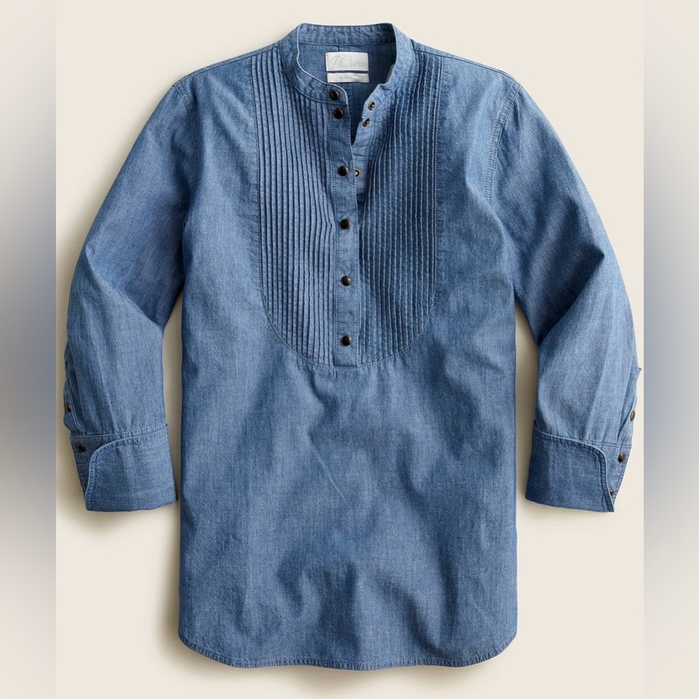 NWOT J Crew Classic-fit chambray tuxedo popover shirt size 2